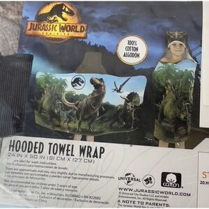 Jurassic World T-Rex Kids 24" x 50" Hooded Towel‎ Wrap - 100% Cotton - New